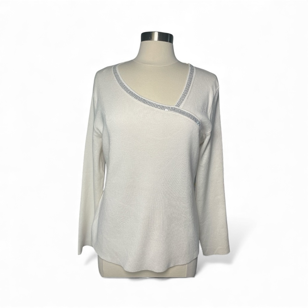 Calvin Klein NWT Winter White Asymmetrical Sequin Neckline Sweater M